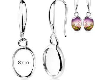 925 Sterling Silver 8x10 mm Oval Earring Blanks – Rhodium Plated Bezel Cup Settings – Cabochon DIY Jewelry Findings