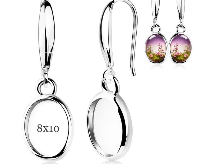 925 Sterling Silver 8x10 mm Oval Earring Blanks – Rhodium Plated Bezel Cup Settings – Cabochon DIY Jewelry Findings