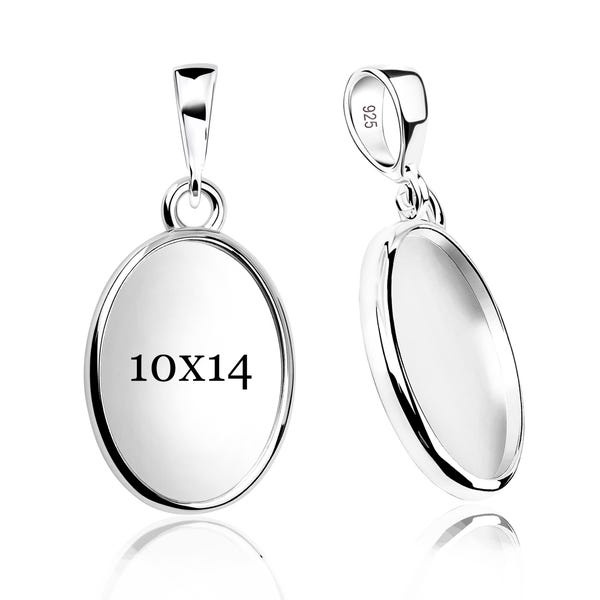 Colgante en blanco de plata de ley de 10 x 14 mm con bisel ovalado para resina