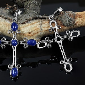 Cross Pendant Blanks, Pendant Base, Silver 925, Stone: 4x6 mm middle stone round 4 mm