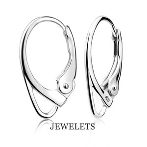 925 sterling silver lever back earring closures pair for DIY jewelry.
Earring findings hypoallergenic.
Silver lever back earring closures for handmade fine jewelry lever back pair for repair and replacement earrings.