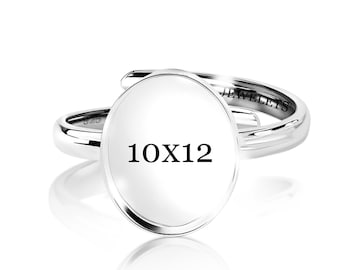 925 Sterling Silver Ring Blank – 10x12mm Oval Bezel Cup with Adjustable Band – DIY Keepsake Jewelry Setting