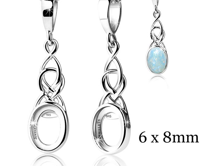 925 Sterling Silver Pendant Blank – 6x8 mm Oval Bezel Setting – Rhodium Plated Celtic Knot Cabochon Mount for DIY Gemstone Keepsake Jewelry