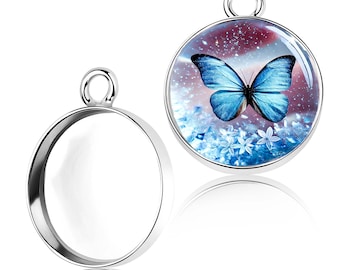 925 Sterling Silver 14 mm Round Bezel Cup Blank, Cabochon Setting for Resin Art, Charms, Pendants & Earrings, DIY Jewelry Finding