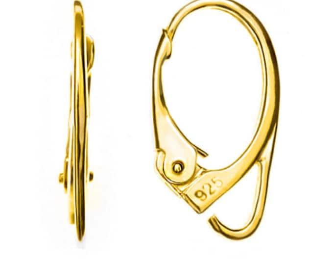 Lever Back 925 Sterling Silver – 17 mm Height × 10 mm Width | Gold Plated Fine Jewelry Findings | 1 Pair 1.2 g Silver Earring Closures