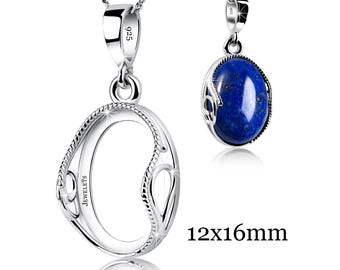 925 Sterling Silver 12x16 mm Pendant Blank –  Oval Flexible Bezel Setting – Rhodium Plated Adjustable Frame for Cabochons