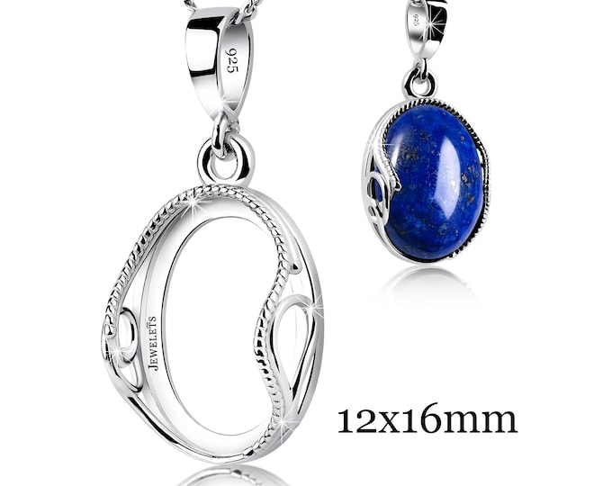 925 Sterling Silver 12x16 mm Pendant Blank –  Oval Flexible Bezel Setting – Rhodium Plated Adjustable Frame for Cabochons