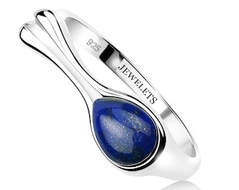 Lapis Lazuli Silver Ring – 6x8 mm Pear Shape Cabochon | 925 Sterling Silver Bezel Setting | Handmade Fine Jewelry for Women