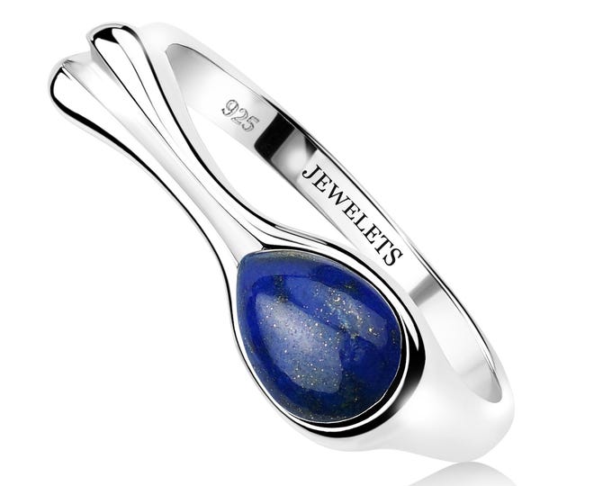 Lapis Lazuli Silver Ring – 6x8 mm Pear Shape Cabochon | 925 Sterling Silver Bezel Setting | Handmade Fine Jewelry for Women