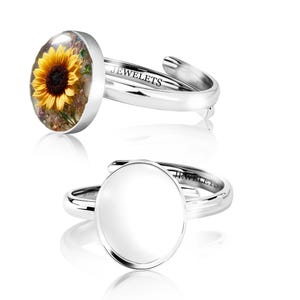925 Sterling Silver 10x12mm Ring Blank – Oval Bezel Cup with Adjustable Band – DIY Keepsake Jewelry Setting