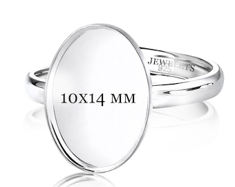 925 Sterling Silver 10x14mm Ring Blank – Oval Bezel Cup with Adjustable Band – Resin & Keepsake Jewelry Base