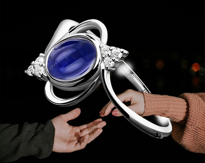 925 Silver Lapis Lazuli Ring Oval 6x8mm – Rhodium Plated Bezel with 6 CZ Side Stones | Natural Gemstone Cabochon Jewelry