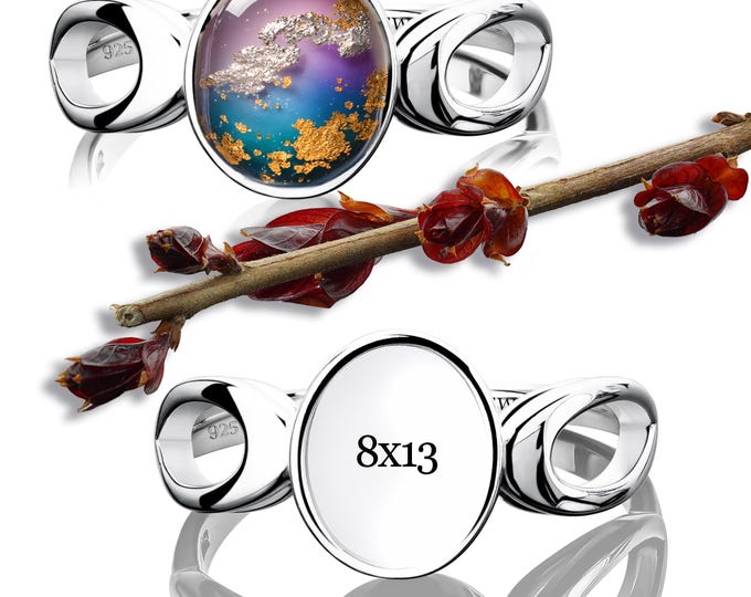 925 Sterling Silver Bezel Cup 8x10 mm Pendant Blank – Solid Cathedral Style Base Mounting Rhodium Plated – Oval Keepsake Base