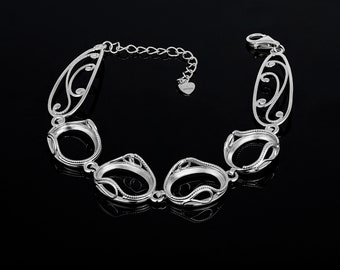 Bracelet  Sterling Silver 925, Stone: 12x16 mm, Bracelet Base for Gemstone, Rhodium Plated, Bezel setting,