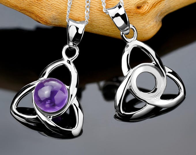 Silver Pendant 8mm Blank, Celtic Knot Bezel Setting Base, Rhodium Plated, Cabochon Tray, Jewelry Making Supplies, DIY Pendant