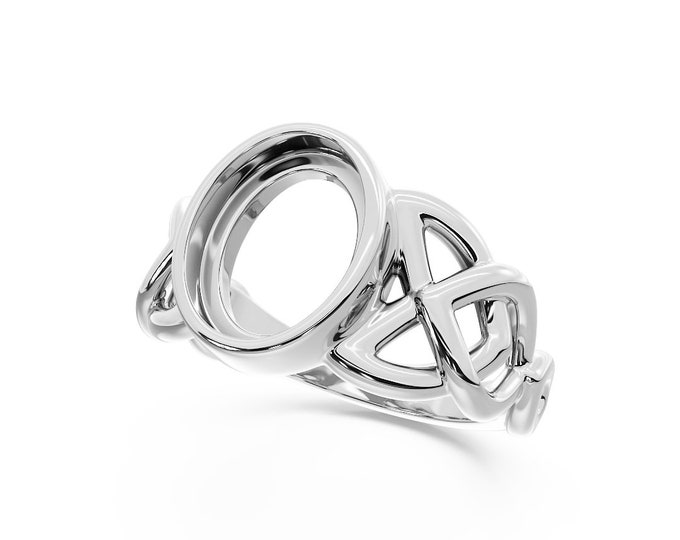 Silver Ring Blank 10x8 mm Celtic Theme 925 Rhodium Plated Bezel Setting Mounting