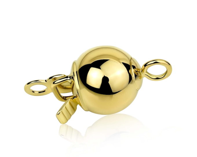 14K Solid Gold Bead 6 mm Clasps Shiny Fine Gold Necklace Closure