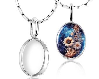925 Silver 8x10mm Bezel Cup Pendant – DIY Resin Jewelry Base, Keepsake Setting for Charms & Pendants