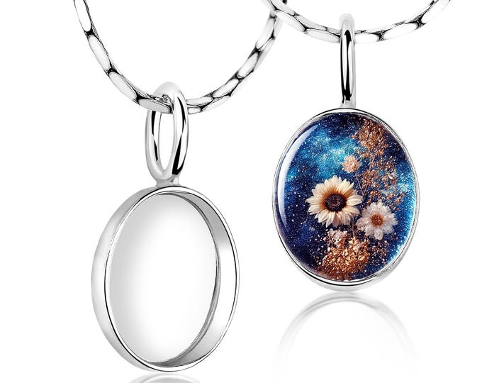 925 Silver 8x10mm Bezel Cup Pendant – DIY Resin Jewelry Base, Keepsake Setting for Charms & Pendants