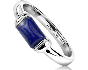 Lapis Lazuli Ring – Rectangular Signet for Men & Women, 925 Sterling Silver Rhodium Plated, Fine Jewelry with Genuine Lapis Gemstone