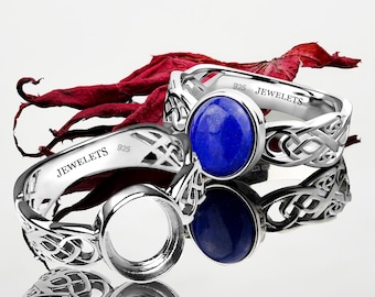 925 Sterling Silver 10x8 mm Ring Blank Oval Bezel Setting, Celtic Knot Design – DIY Cabochon Mounting for Jewelry Making