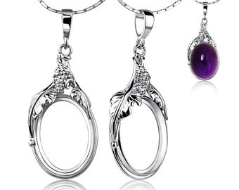 925 Silver 13x18 mm Pendant Blank – Oval Bezel with Vintage Vine Decoration | Rhodium-Plated DIY Jewelry Base