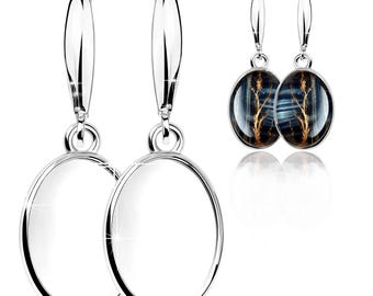 Silver Earring Blanks – 10×14 mm Oval Bezel Cup Base | Rhodium Plated 925 Sterling Silver | DIY & Keepsake Jewelry Findings