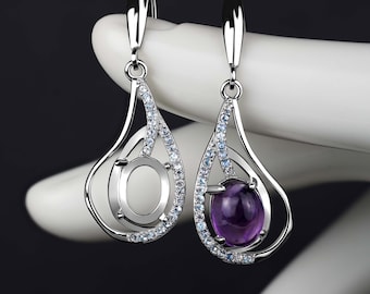 Boucles d'oreilles pendantes en argent 9 x 7 mm 1 paire, 48 zircons cubiques, plaqué rhodium