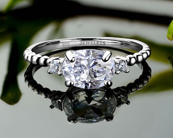 Engagement Ring 6x8 mm 2 Ct Cubic Zirconia 18K Gold Color and Rhodium Plated 925 Silver