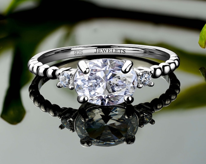 Engagement Ring 6x8 mm 2 Ct Cubic Zirconia 18K Gold Color and Rhodium Plated 925 Silver