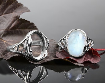 Silver 925 Ring Blank Base 10x14 mm Oval Cabochon – Rhodium Plated Bezel Setting – Flexible Frame DIY Ring Gemstone Jewelry Making