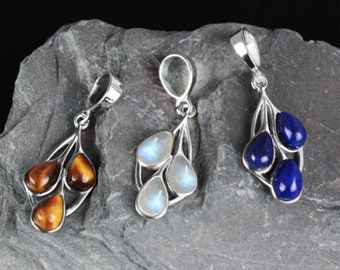 Silver 925 Pendant with  Moonstone,  Lapis Lazuli, Tiger Eye, Multistones: Pear 6x4mm