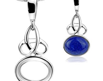 Sterling Silver 925 8x10 mm Pendant Blank Bezel Setting with Celtic Knot – Rhodium Plated Cabochon Mount for Jewelry Making