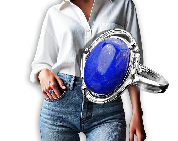 925 Silver Lapis Lazuli Ring Oval 10x14mm | Rhodium Plated Surrounding Leaves | Vintage Style Gemstone Statement Jewelry