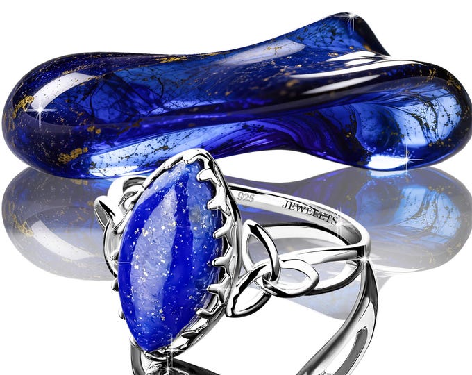 Natural Lapis Lazuli Ring – 925 Sterling Silver Marquise Celtic Knot Design – Rhodium Plated Handmade Fine Jewelry for Women