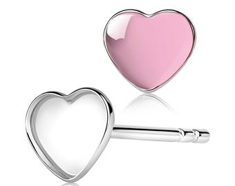 Silver Heart Earring Blanks, 1 Pair Bezel Cup Studs for Keepsake Jewelry, DIY Cabochon Earring Settings, Handmade Jewelry Supplies