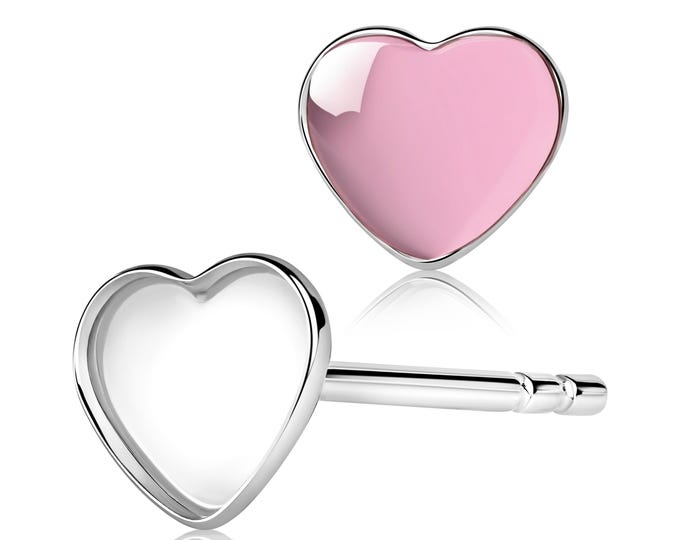 Silver Heart Earring Blanks, 1 Pair Bezel Cup Studs for Keepsake Jewelry, DIY Cabochon Earring Settings, Handmade Jewelry Supplies