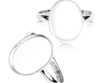 925 Sterling Silver 13x18 mm Bezel Cup Ring Blank – Oval Cabochon Setting for Breast Milk, Resin Art, Memorial Keepsake Jewelry Making Base