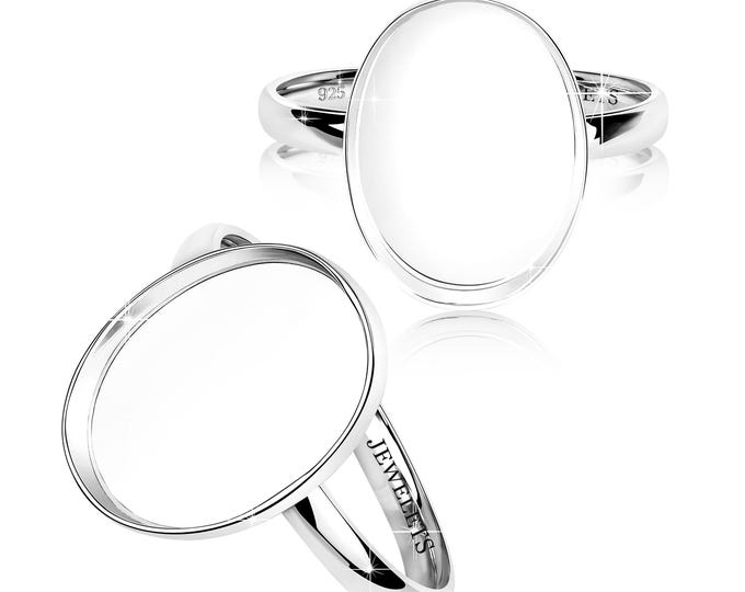 925 Sterling Silver 13x18 mm Bezel Cup Ring Blank – Oval Cabochon Setting for Breast Milk, Resin Art, Memorial Keepsake Jewelry Making Base
