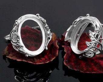 Silver Ring 13x18 mm Oval Blank Rhodium Plated Bezel Setting Base Mounting for Cabochon