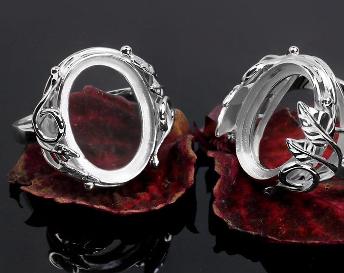 Silver Ring 13x18 mm Oval Blank Rhodium Plated Bezel Setting Base Mounting for Cabochon