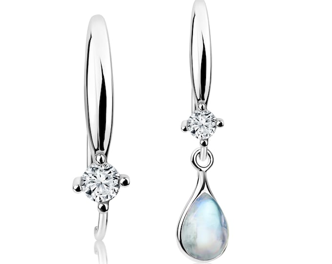 Earring Hooks – 1 Pair 925 Sterling Silver with Cubic Zirconia | 19 mm Long | Rhodium Plated Fine Jewelry Findings for DIY Earrings
