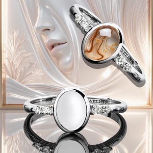 925 sterlingzilver, ovale ring van 6 x 8 mm, blanco – ronde ring, zirkonia-accenten, gerhodineerd