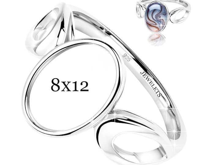 925 Sterling Silver 8x12 mm Bezel Cup Ring Blank – Solid Cathedral Style Base Mounting – Keepsake & Resin Art Jewelry Setting