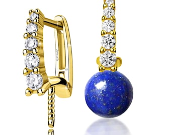 Gold Plated 925 Sterling Silver Leverback Earrings with Pearl Peg – 8 CZ Stones per Pair – Fine Findings for Half-Drilled Pearls