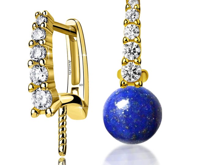 Gold Plated 925 Sterling Silver Leverback Earrings with Pearl Peg – 8 CZ Stones per Pair – Fine Findings for Half-Drilled Pearls