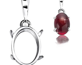 925 Sterling Silver 10x14 mm Pendant Blanks – Dangle Prong Setting for Cabochon | Fine Jewelry Base for Women