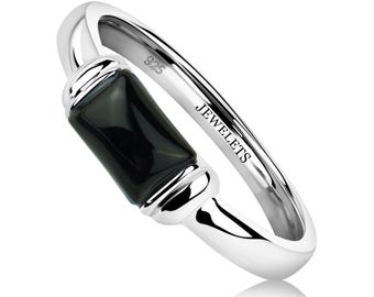 925 Solid Silver Black Onyx Ring – Rectangular 5x7mm Signet Ring for Women – Stackable Silver Ring by Jewelets