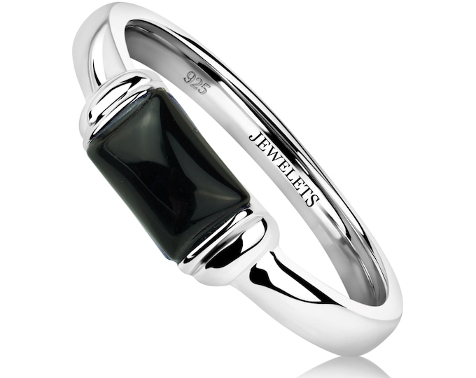 Sterling Silver Black Onyx Signet Ring - Modern Stackable Band