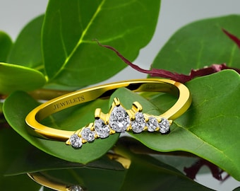 Silver 925 Ring Band 7 pcs AAA Cubic Zirconia Fine Jewelry Gold Plated Silver Crown Shape Band Stackable